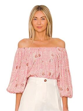 Natalie Martin Pink Floral Off-Shoulder Silk Blouse